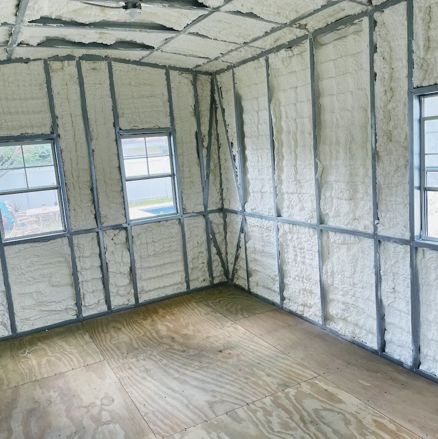Closed-cell spray foam insulation applied to wall cavities in a residential project in Lackawaxen